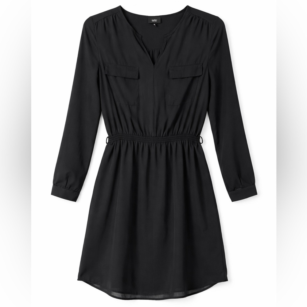 Mossimo Supply Co Black Long Sleeve Dress Womens Medium Elastic Waist Casual